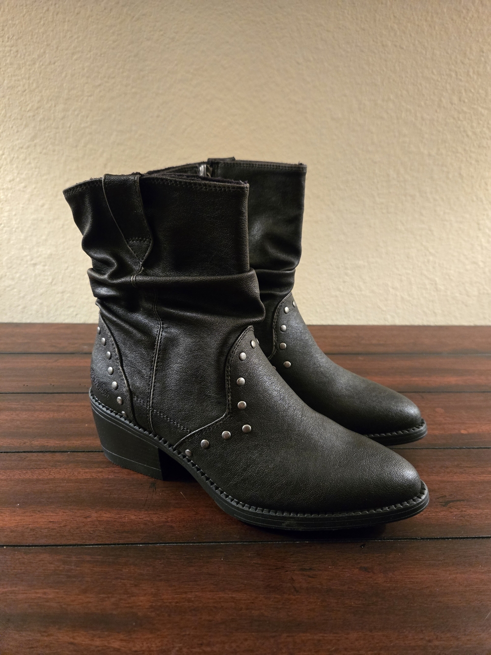 Women’s Distressed Black Studded Slouch Ankle Booties